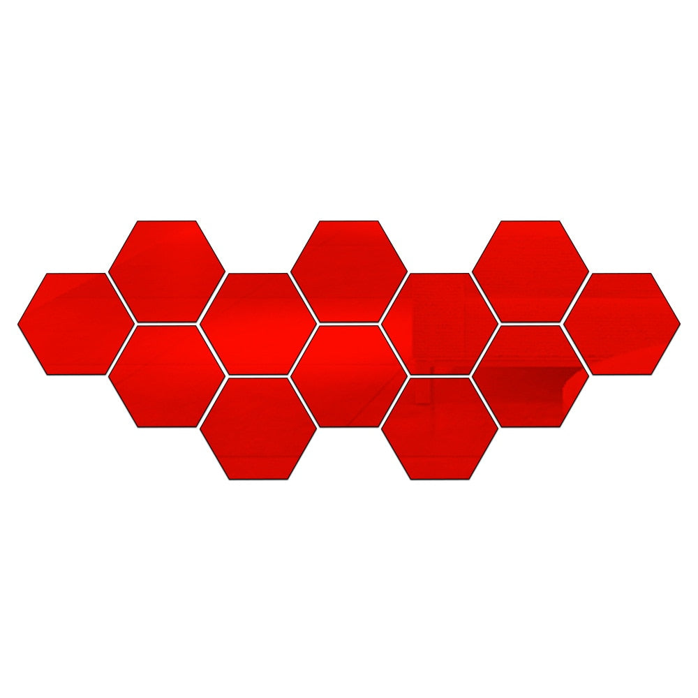 12pcs 3D Mirror Wall Sticker Hexagon