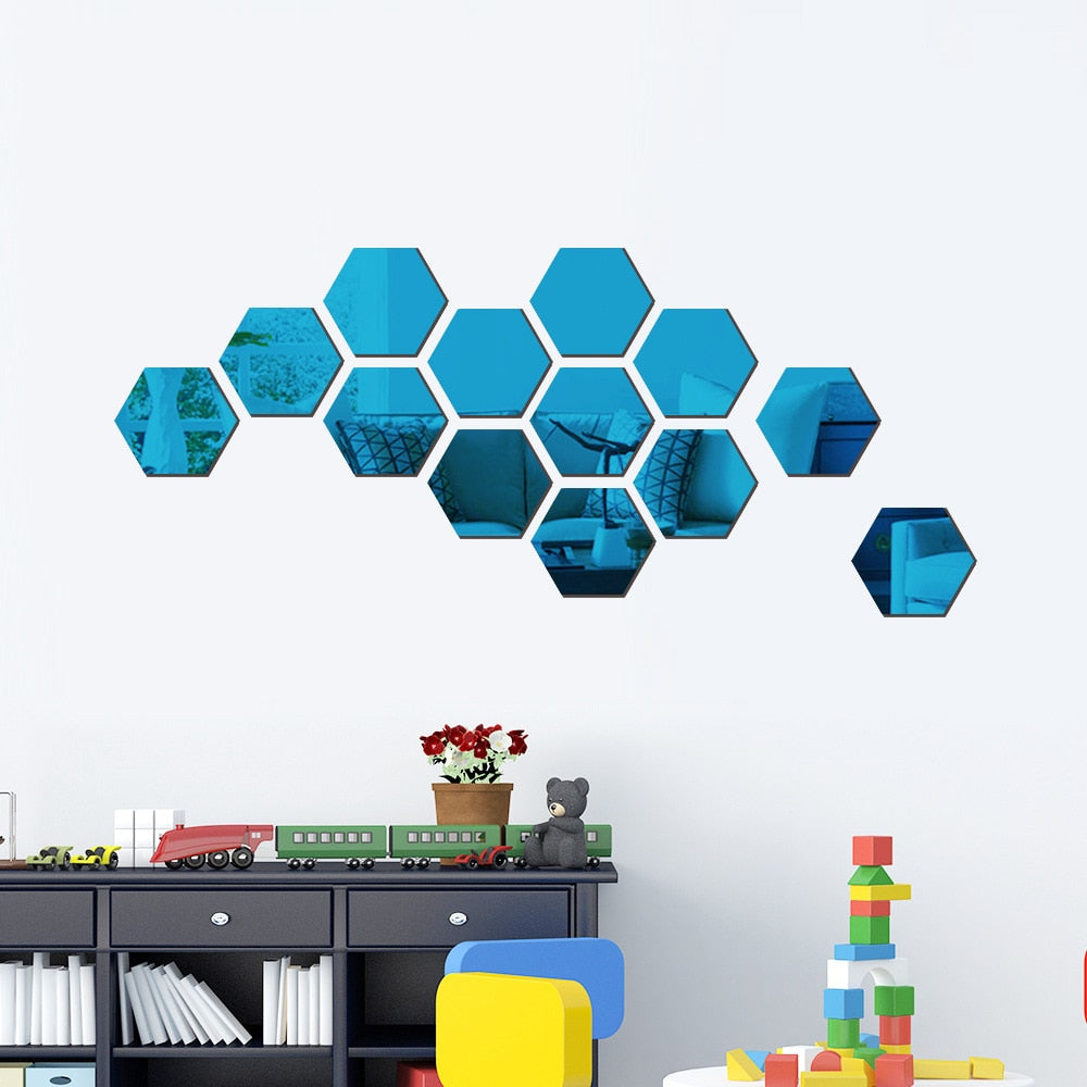 12pcs 3D Mirror Wall Sticker Hexagon