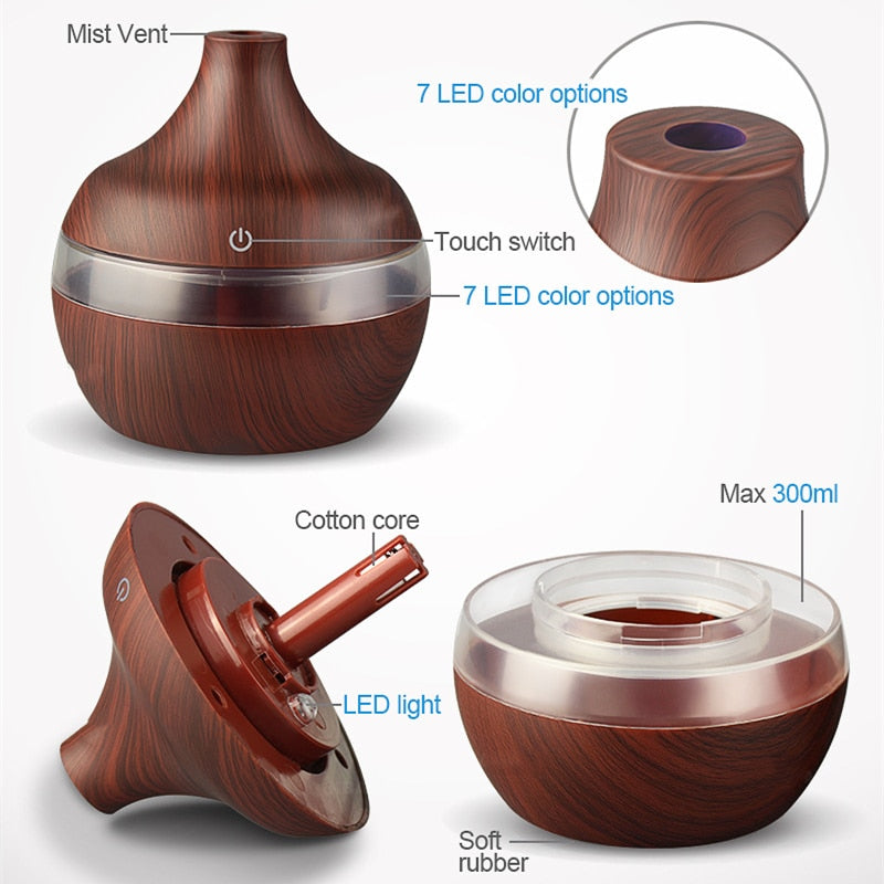 Humidifier Electric Aroma Diffuser Wood Ultrasonic Air Humidifier Essential Oil Aromatherapy Cool Mist Maker for Home Bedroom