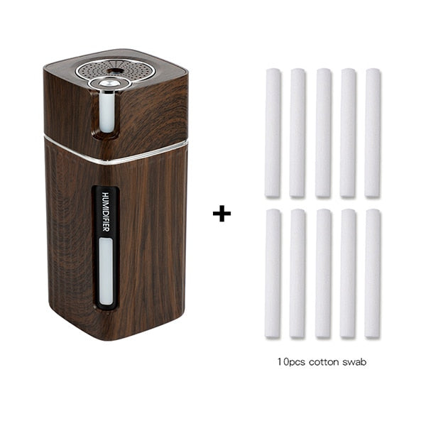 saengQ Electric Humidifier Aroma Oil Diffuser Essential Ultrasonic Wood Grain Air Humidifier USB Mini Mist Maker LED Light