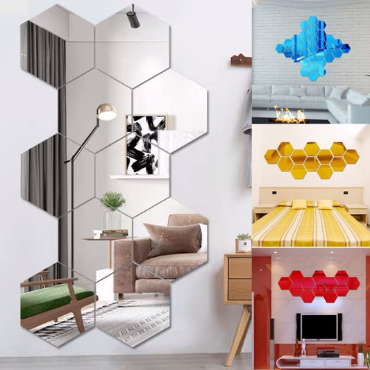 12pcs 3D Mirror Wall Sticker Hexagon