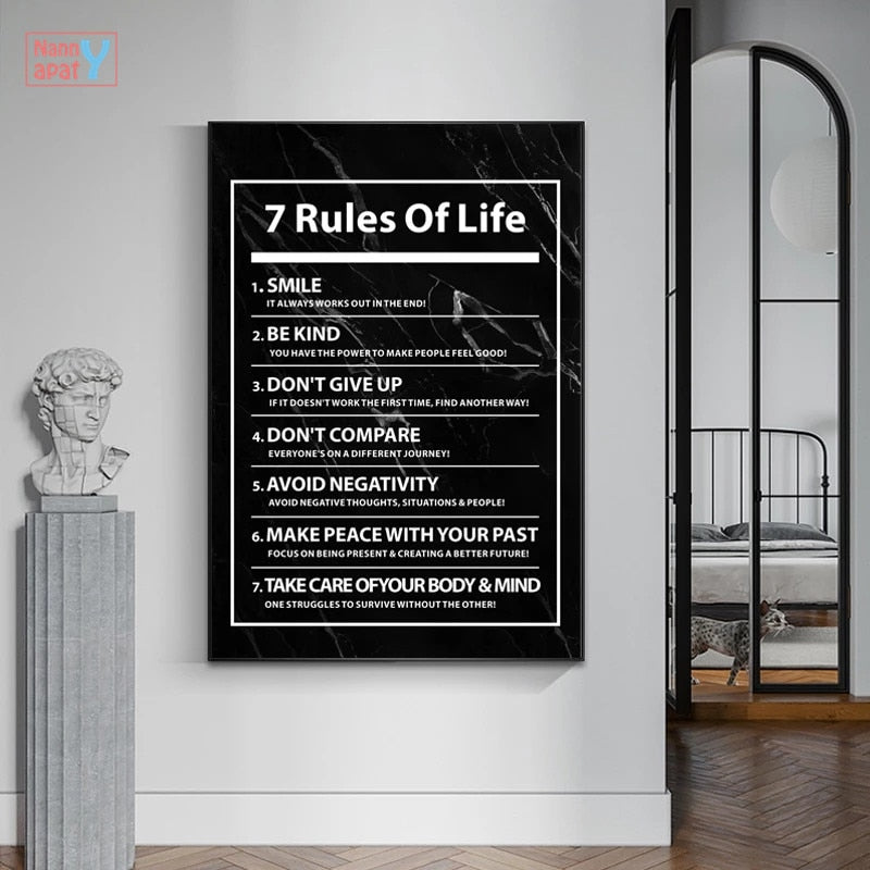 7 Rules of Life Letter Motivational Quote Canvas Poster