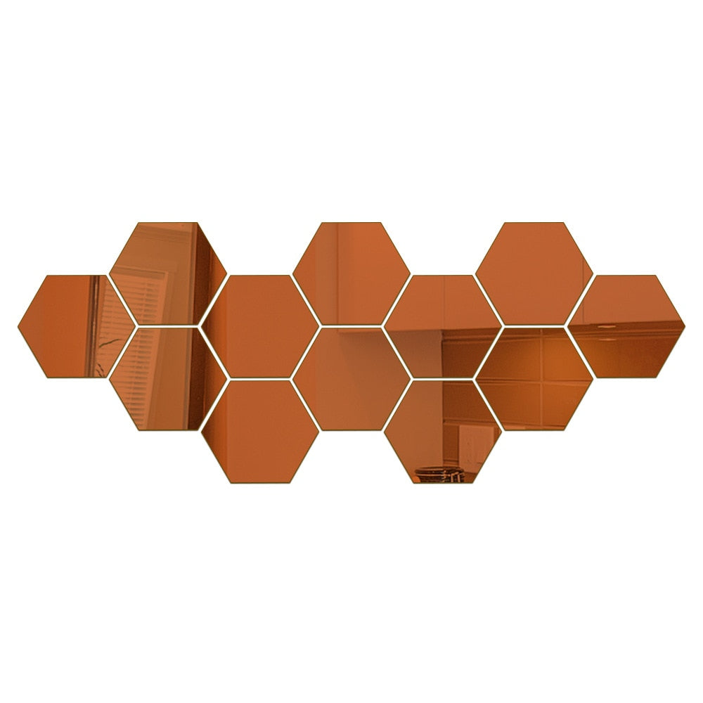 12pcs 3D Mirror Wall Sticker Hexagon