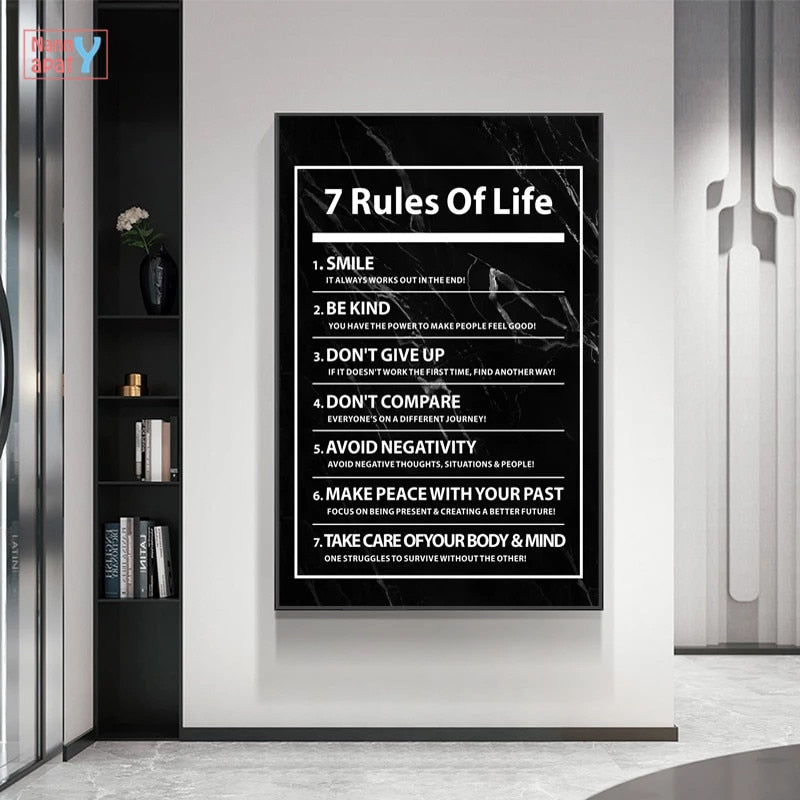 7 Rules of Life Letter Motivational Quote Canvas Poster