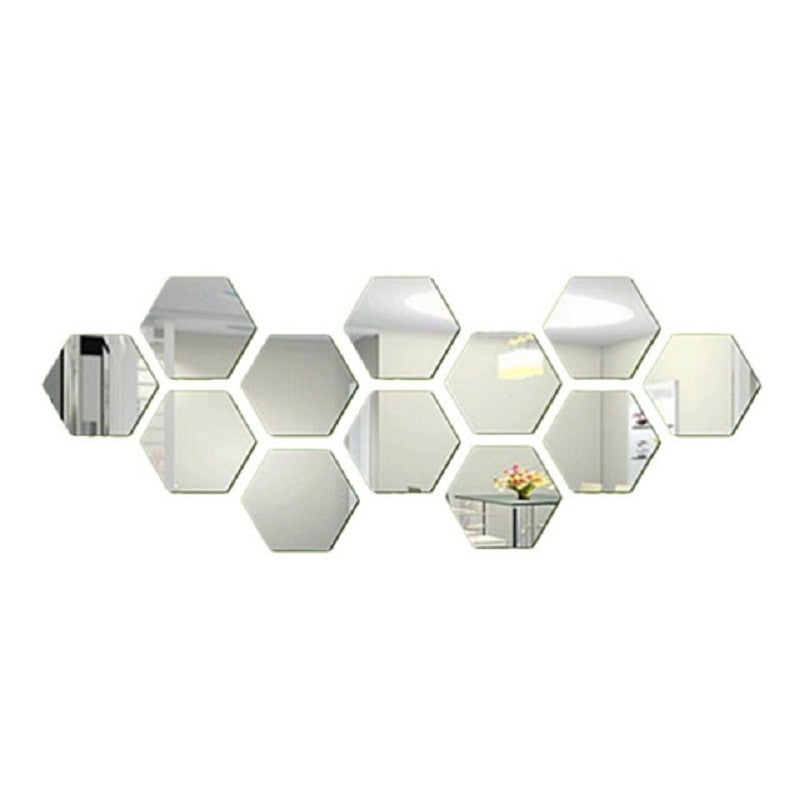 12pcs 3D Mirror Wall Sticker Hexagon