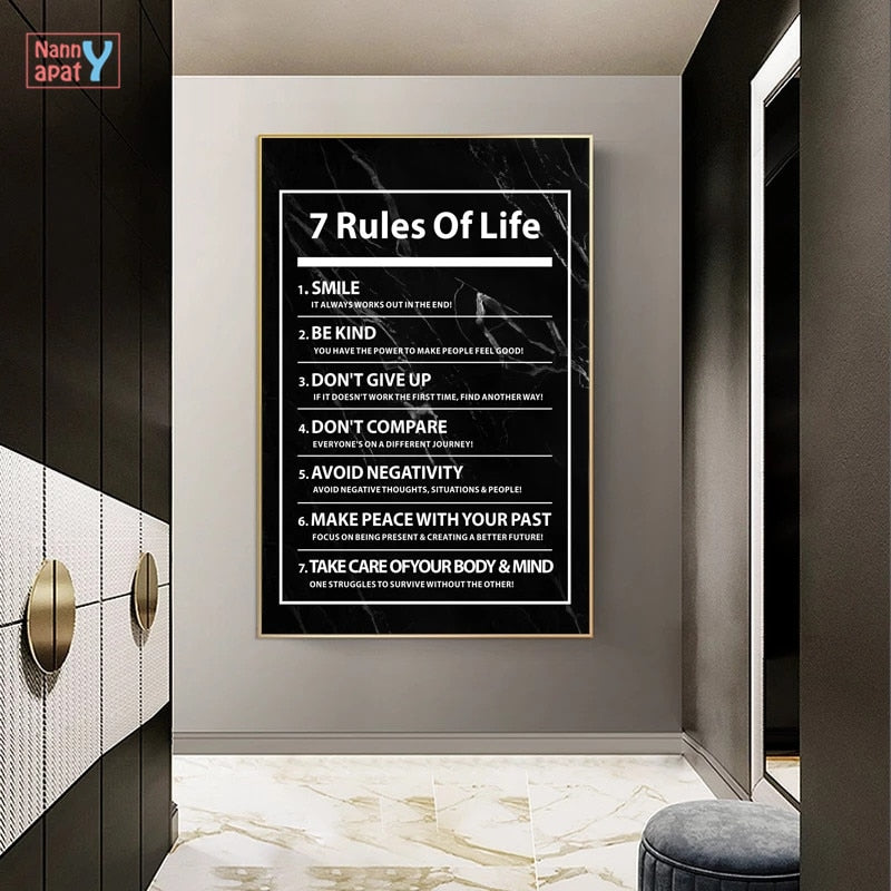 7 Rules of Life Letter Motivational Quote Canvas Poster