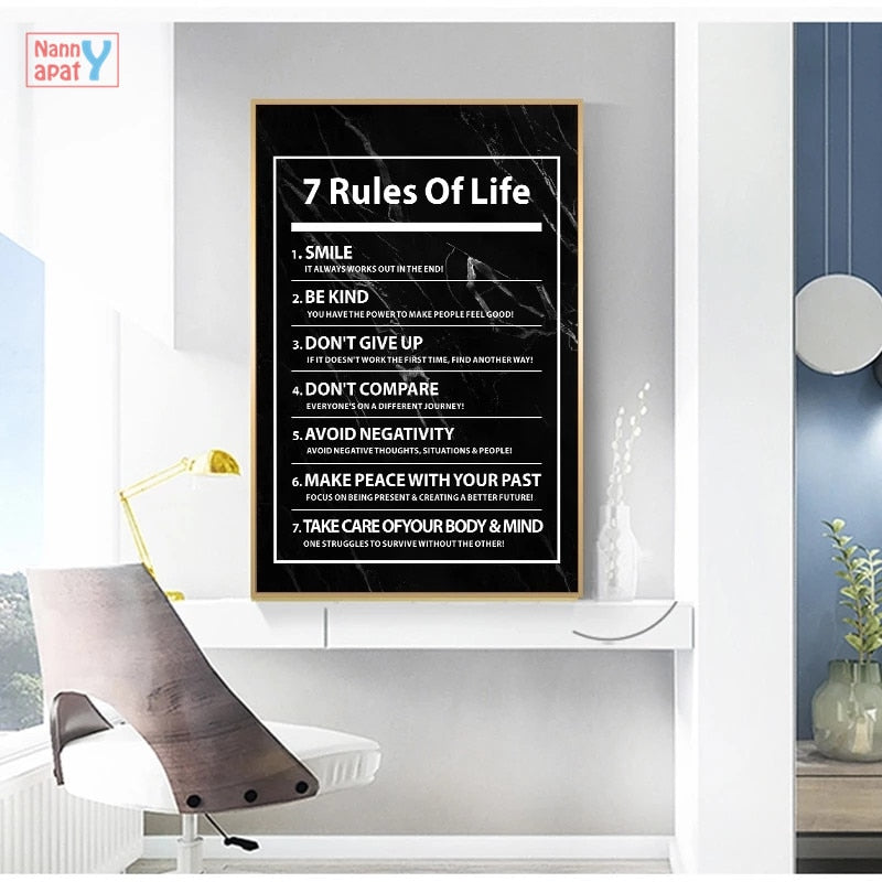 7 Rules of Life Letter Motivational Quote Canvas Poster