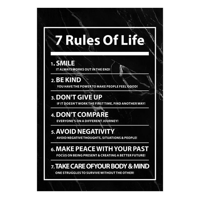 7 Rules of Life Letter Motivational Quote Canvas Poster