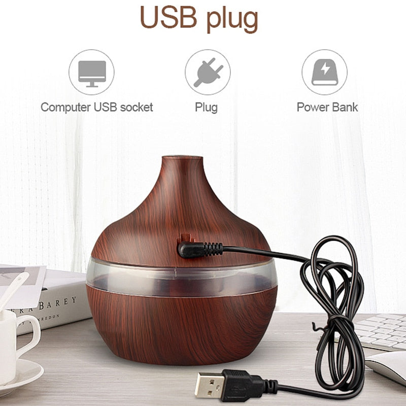 Humidifier Electric Aroma Diffuser Wood Ultrasonic Air Humidifier Essential Oil Aromatherapy Cool Mist Maker for Home Bedroom