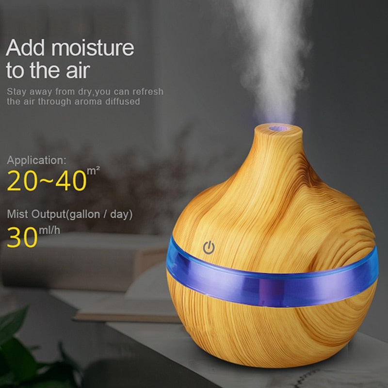 Humidifier Electric Aroma Diffuser Wood Ultrasonic Air Humidifier Essential Oil Aromatherapy Cool Mist Maker for Home Bedroom